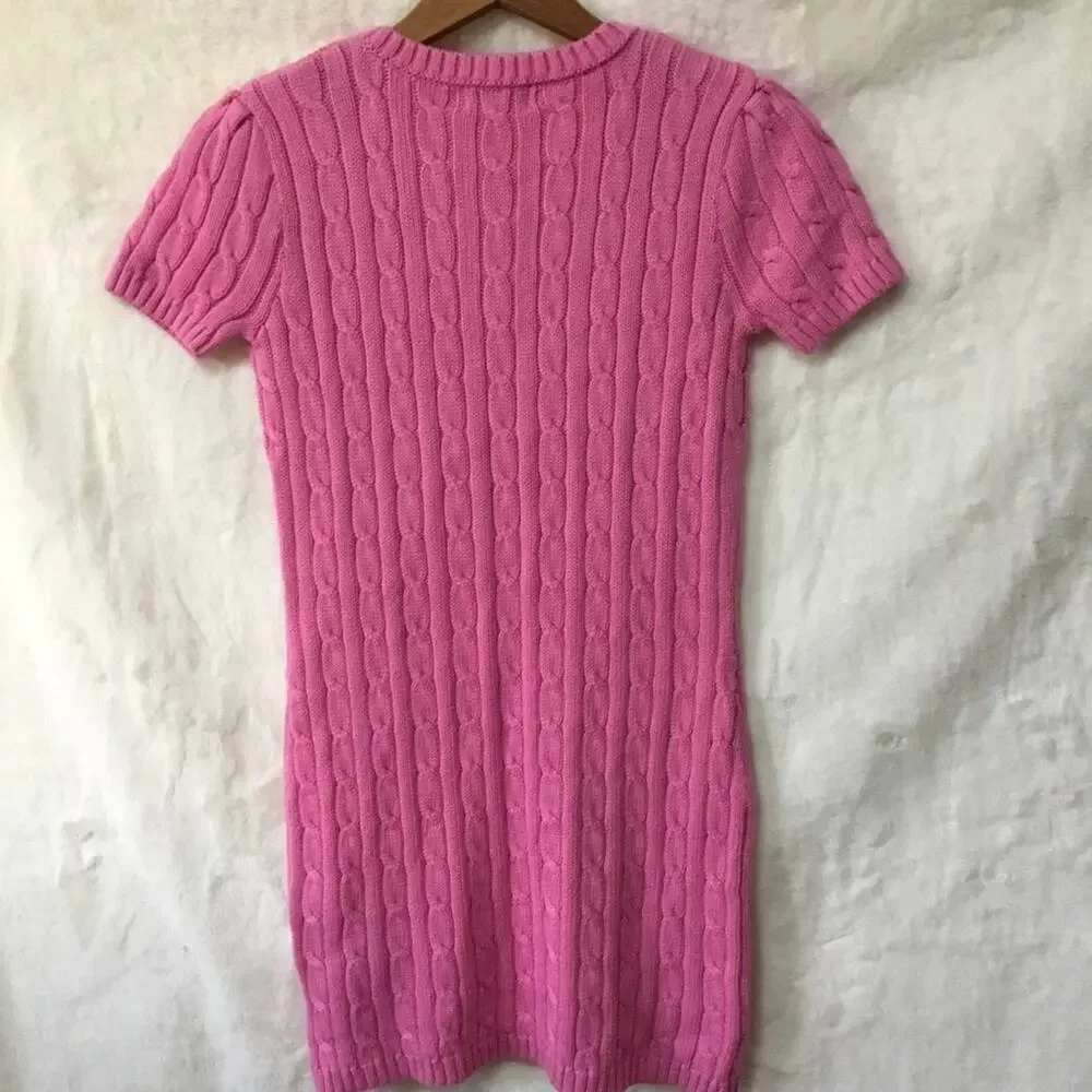 Ralph Lauren Girl Pink Cable Knit V-Neck Dress